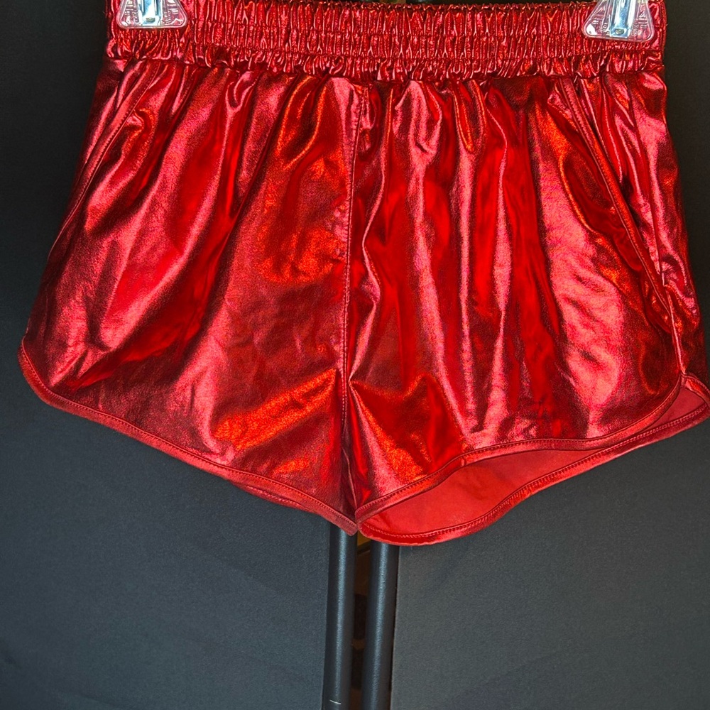 Vibrant Red Athletic Shorts with Satin Finish
